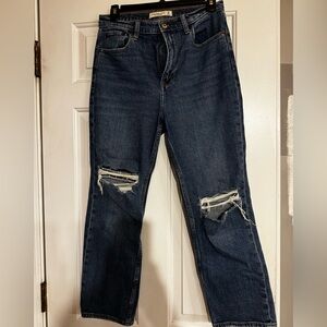 Abercrombie & Fitch Ankle Straight Ultra High Rise Distressed Jeans